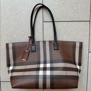 Burberry Medium Check Tote Bag in Dark Brown Birch Color